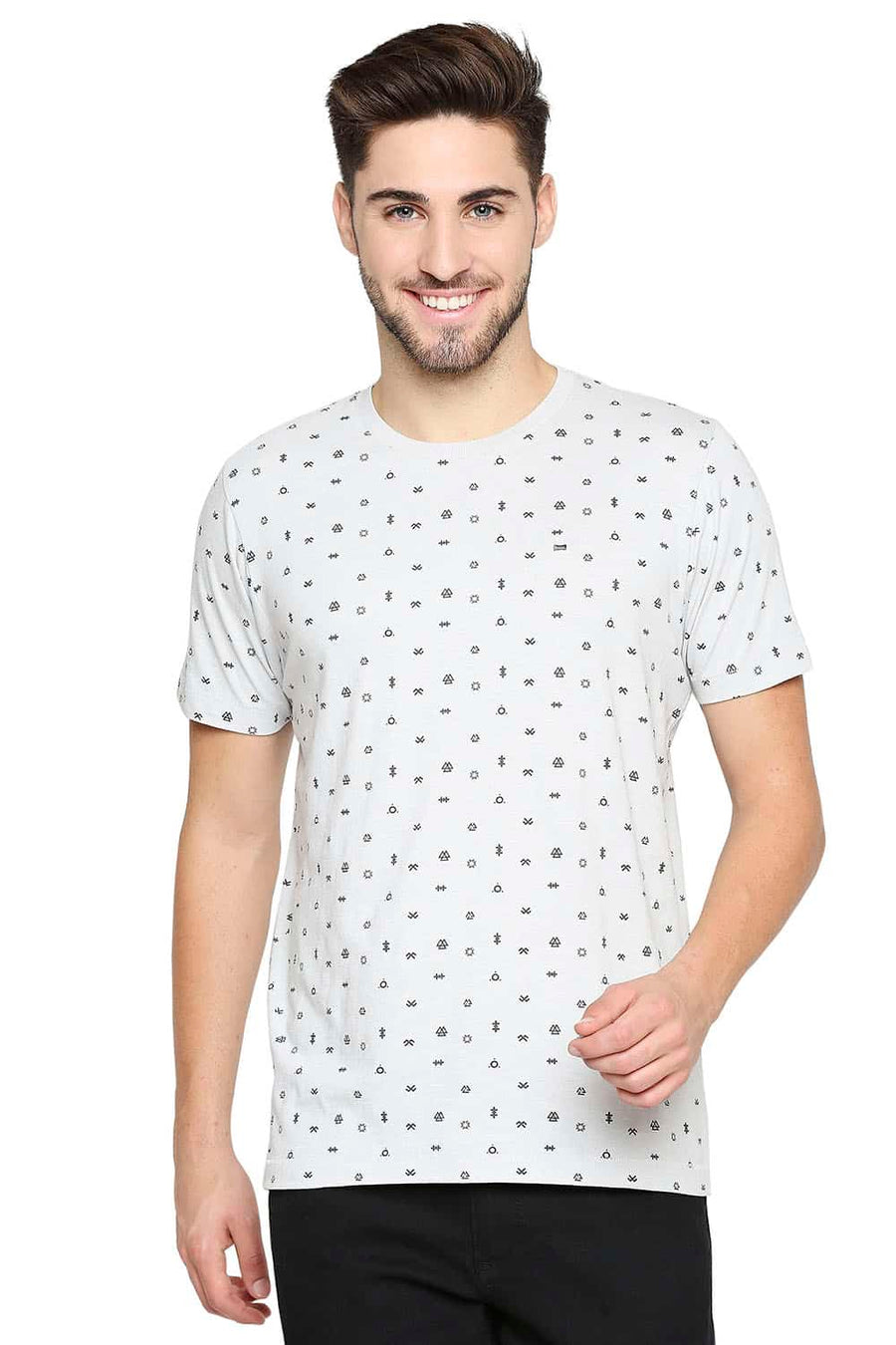 BASICS MUSCLE FIT HARBOR MIST PRINTED CREW NECK T-SHIRT