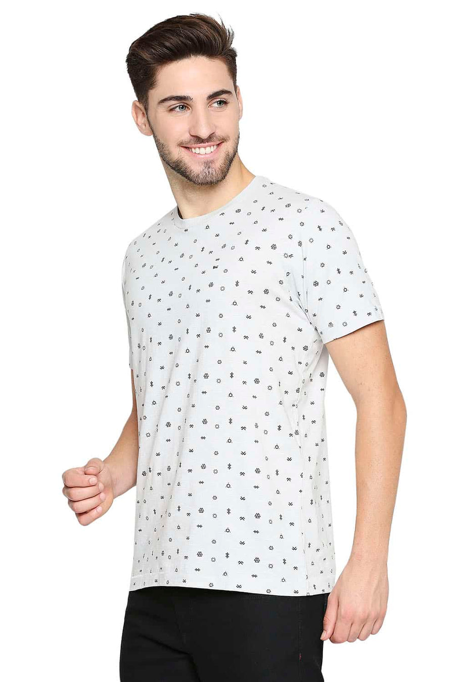 BASICS MUSCLE FIT HARBOR MIST PRINTED CREW NECK T-SHIRT