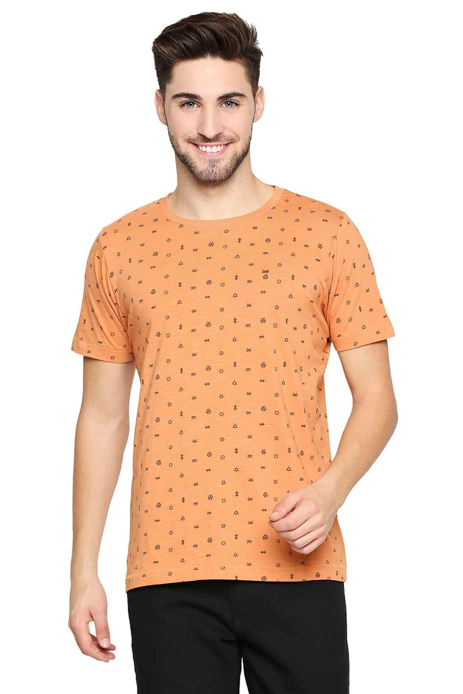 BASICS MUSCLE FIT CARAMEL BROWN CREW NECK T-SHIRT