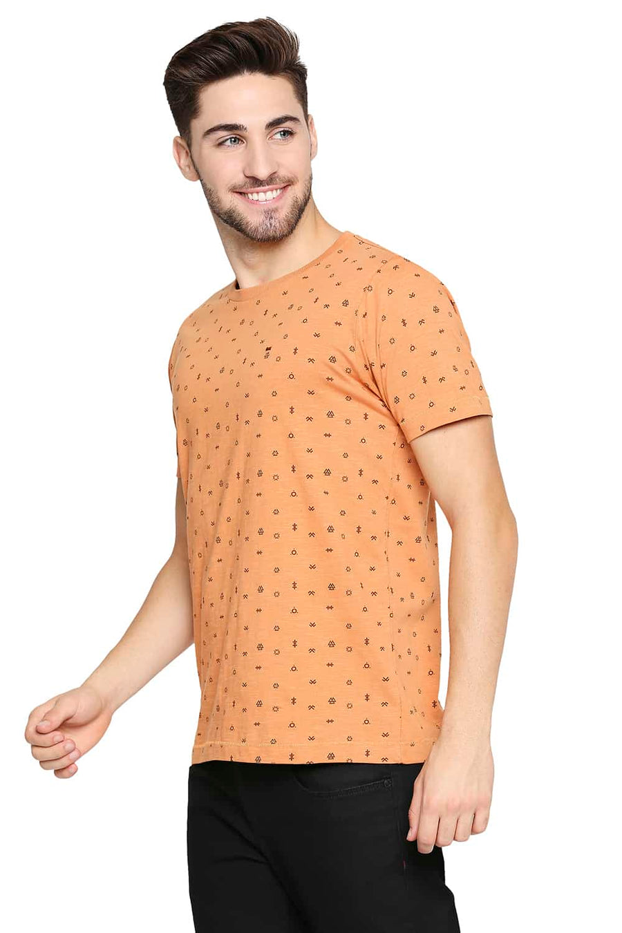 BASICS MUSCLE FIT CARAMEL BROWN CREW NECK T-SHIRT