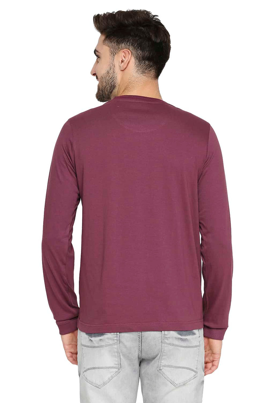 BASICS MUSCLE FIT MAUVE WINE CREW NECK T-SHIRT