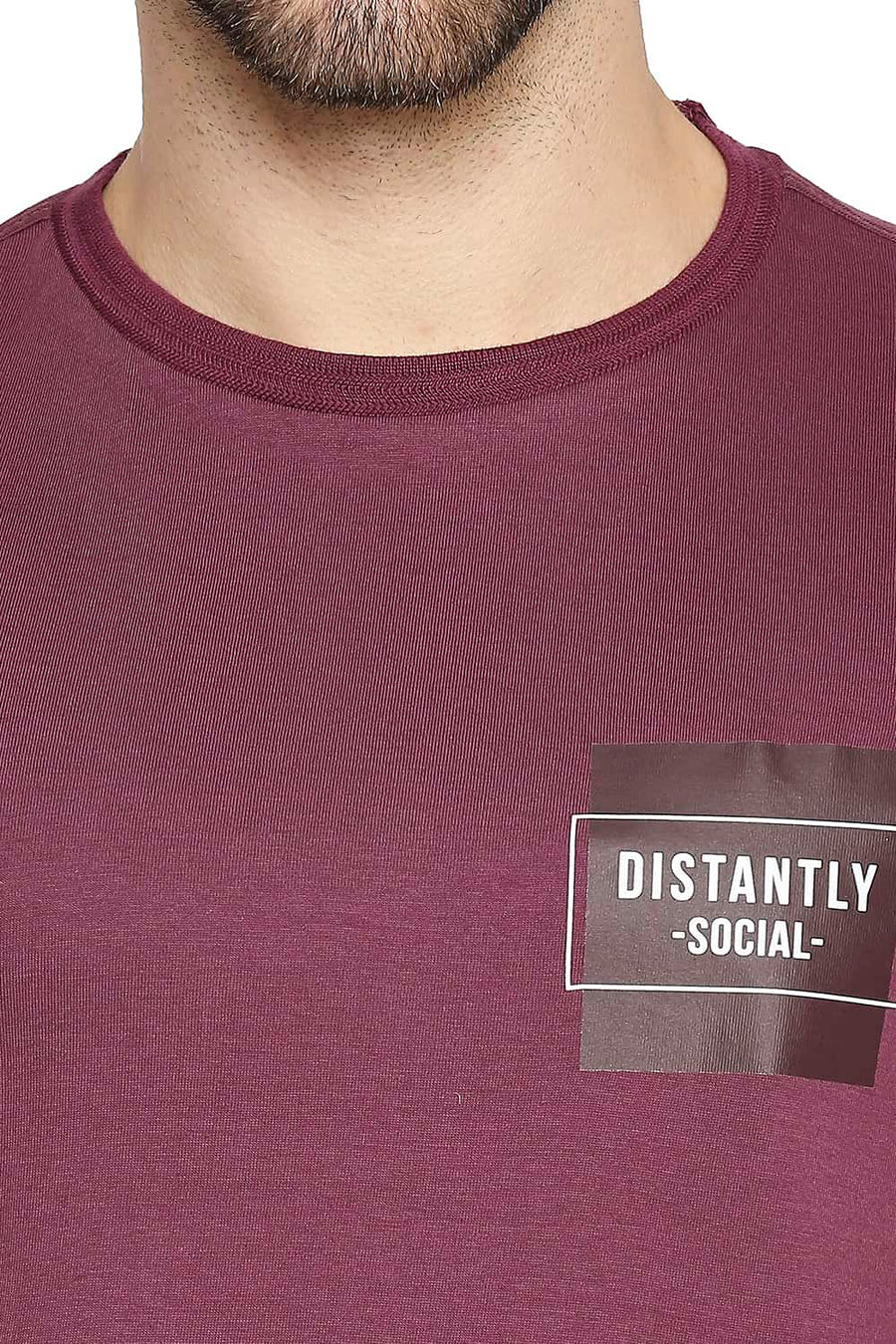 BASICS MUSCLE FIT MAUVE WINE CREW NECK T-SHIRT