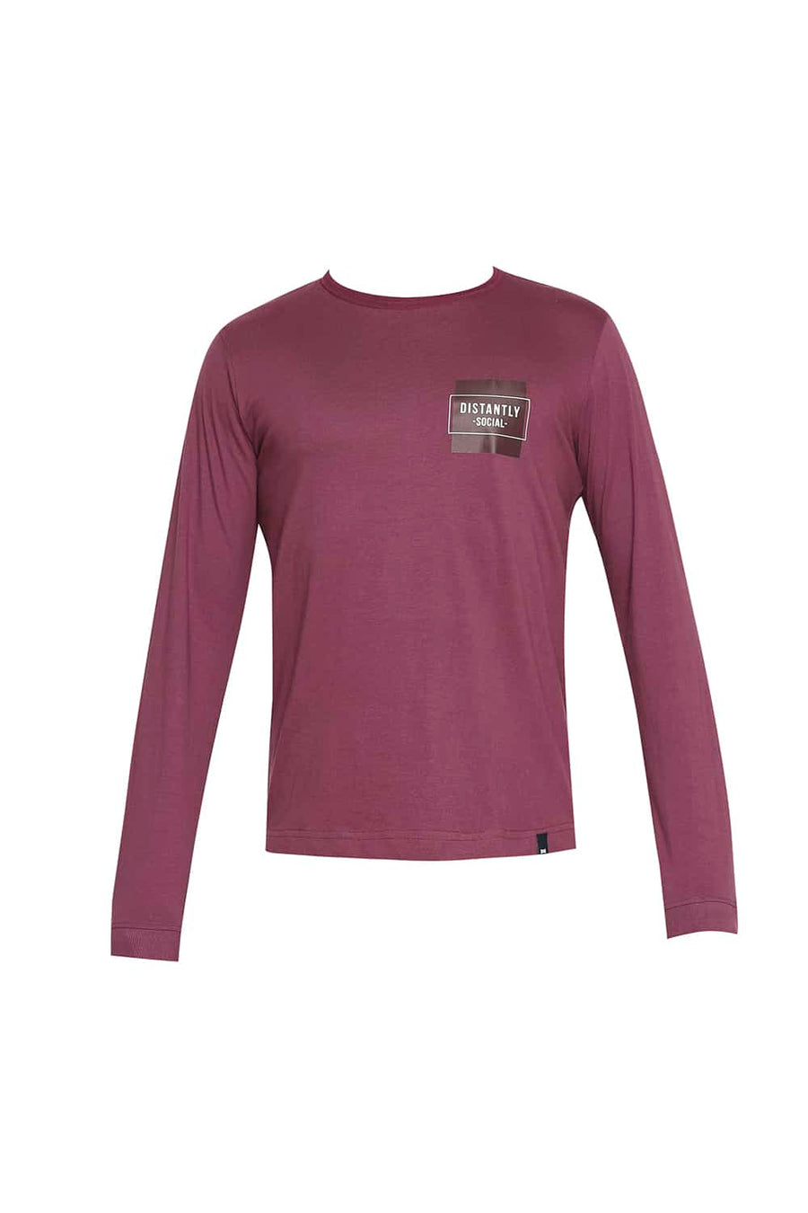 BASICS MUSCLE FIT MAUVE WINE CREW NECK T-SHIRT
