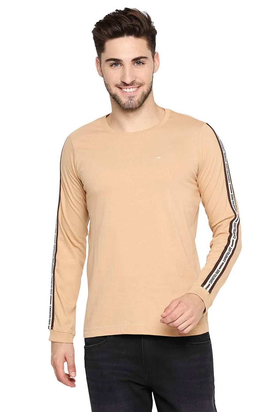 BASICS MUSCLE FIT TAN CREW NECK T-SHIRT