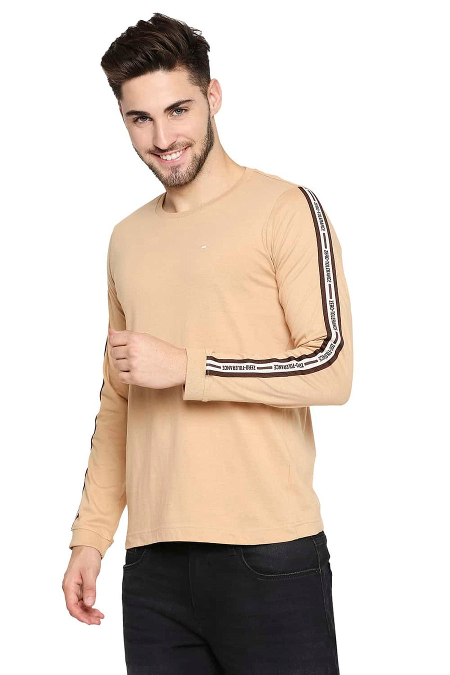 BASICS MUSCLE FIT TAN CREW NECK T-SHIRT