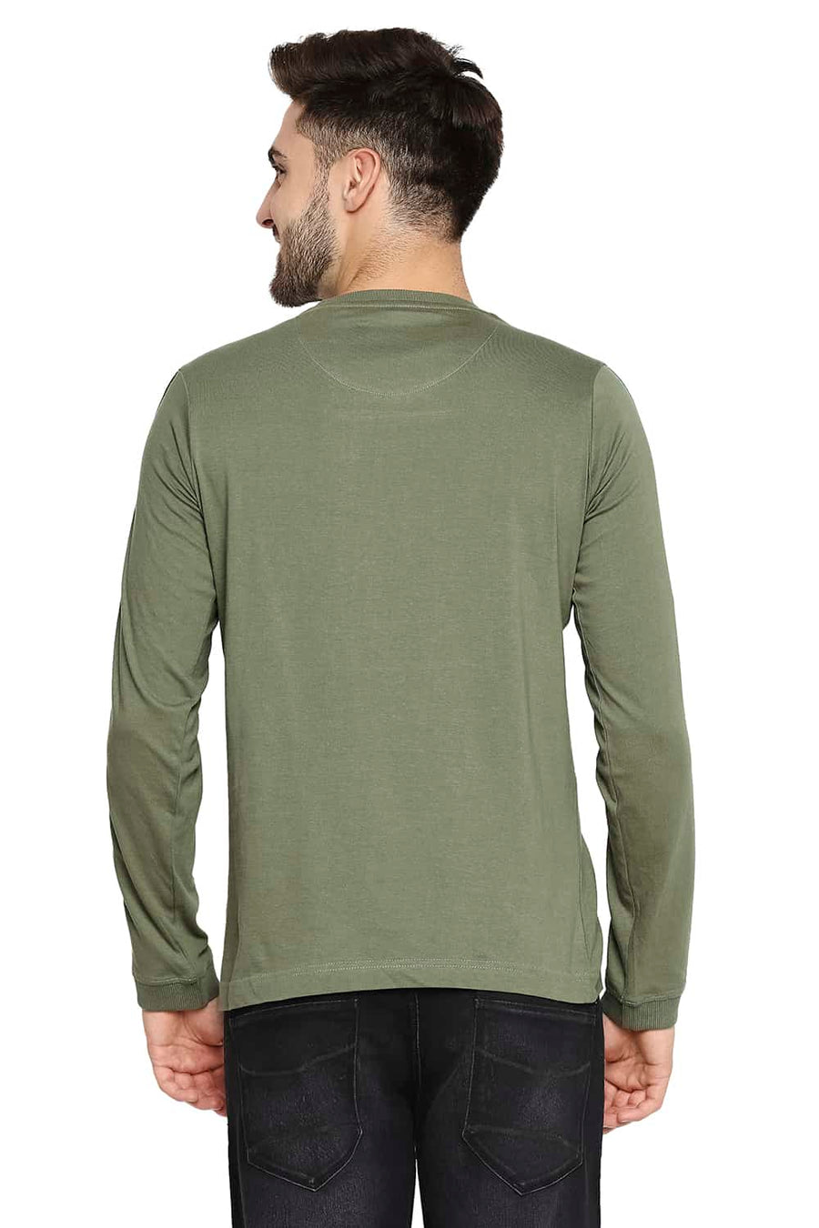 BASICS MUSCLE FIT BURNT OLIVE CREW NECK T-SHIRT