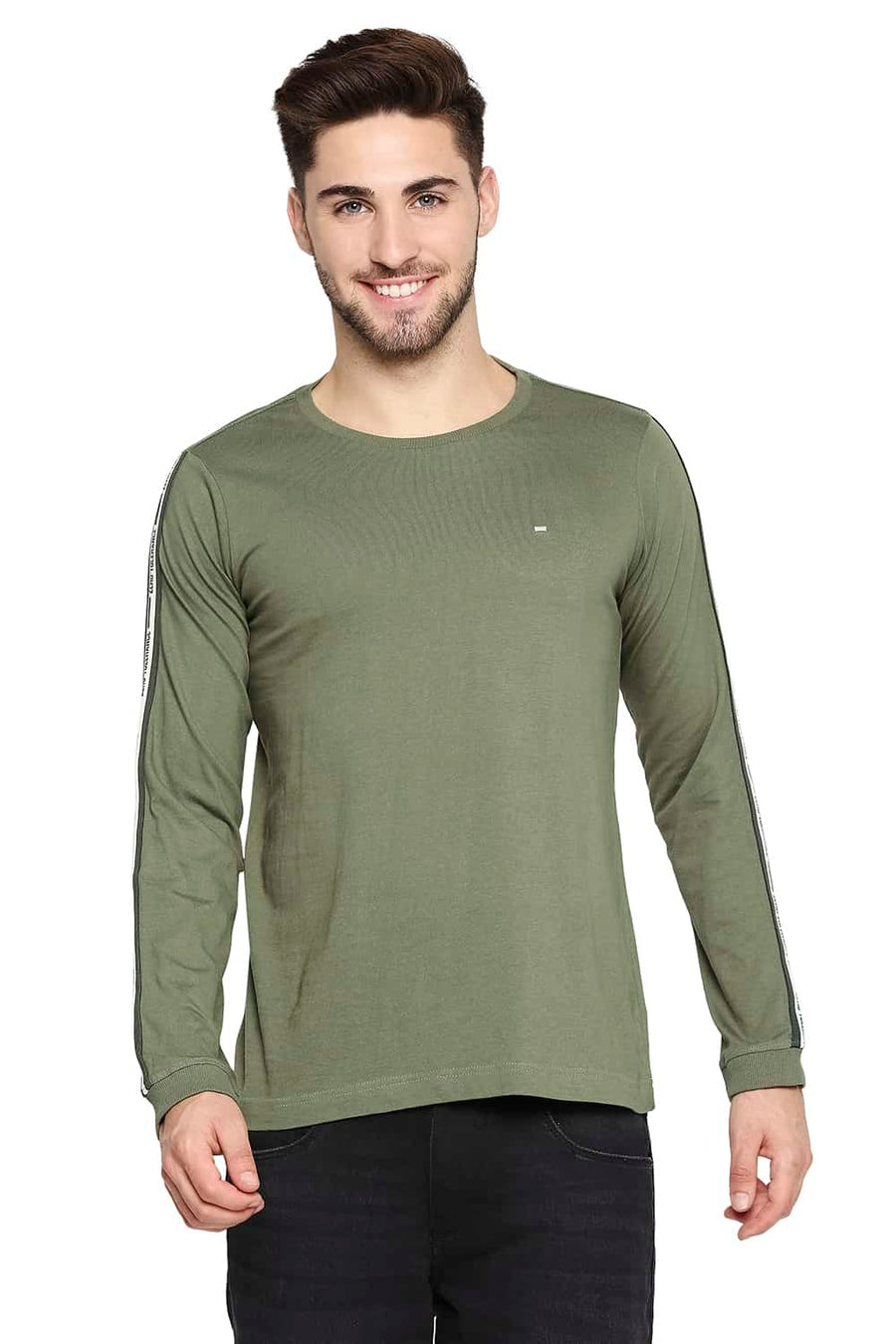 BASICS MUSCLE FIT BURNT OLIVE CREW NECK T-SHIRT