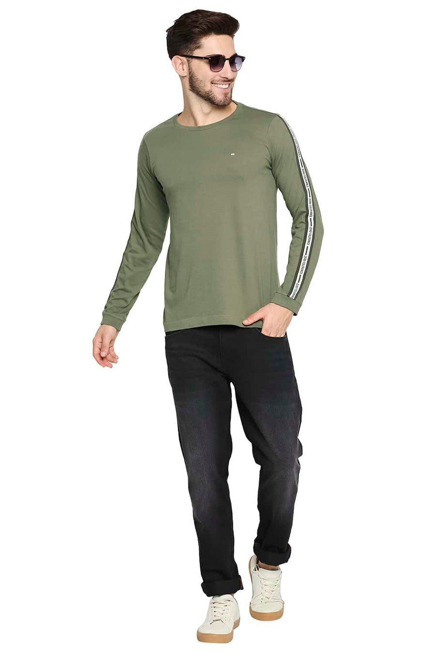 BASICS MUSCLE FIT BURNT OLIVE CREW NECK T-SHIRT