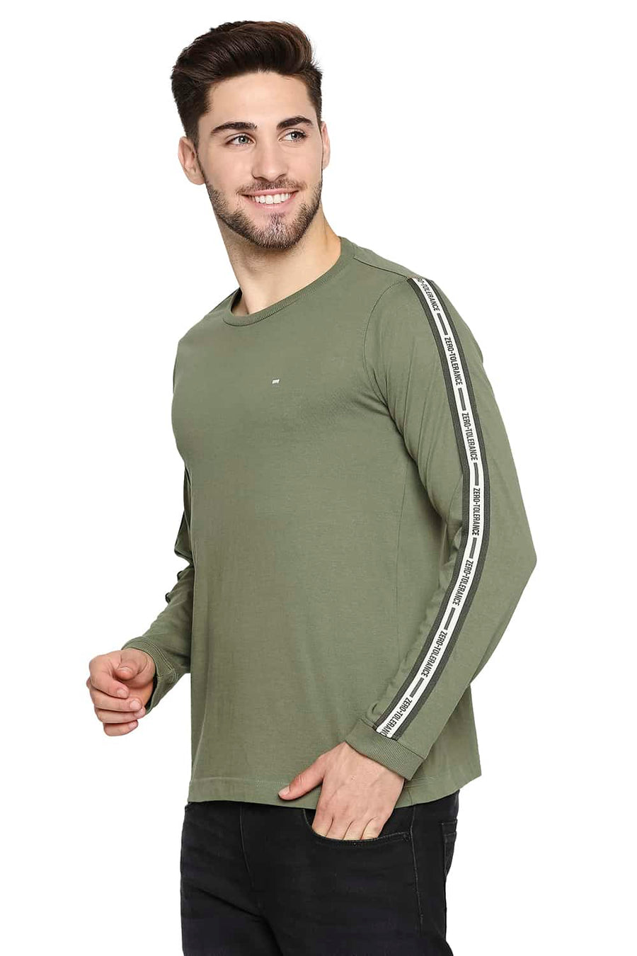 BASICS MUSCLE FIT BURNT OLIVE CREW NECK T-SHIRT