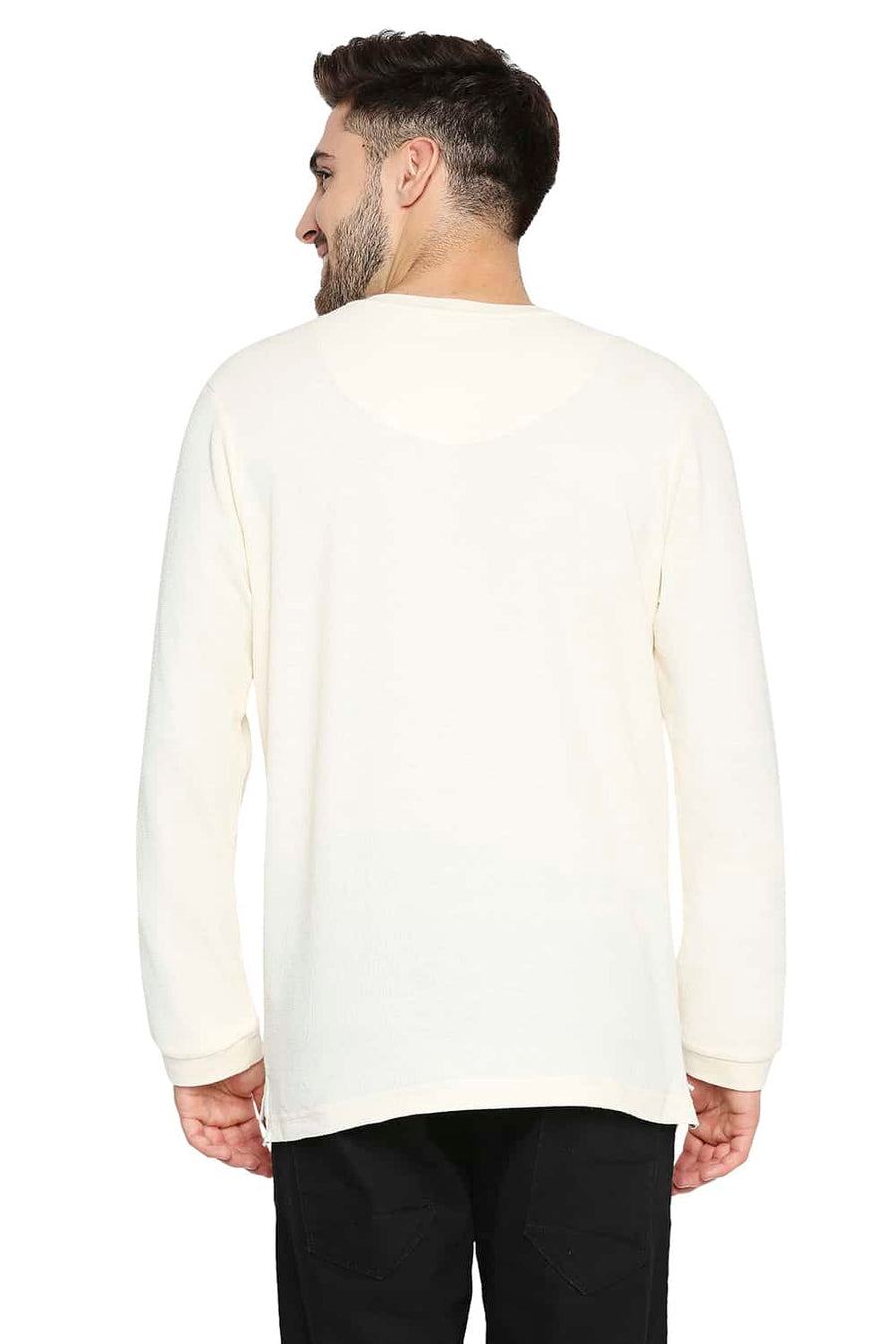 BASICS MUSCLE FIT CREAM HENLEY T-SHIRT