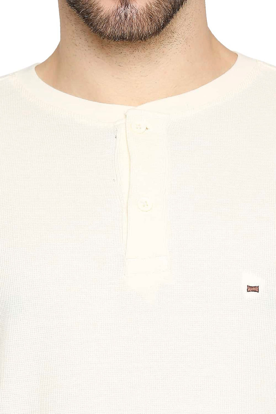 BASICS MUSCLE FIT CREAM HENLEY T-SHIRT