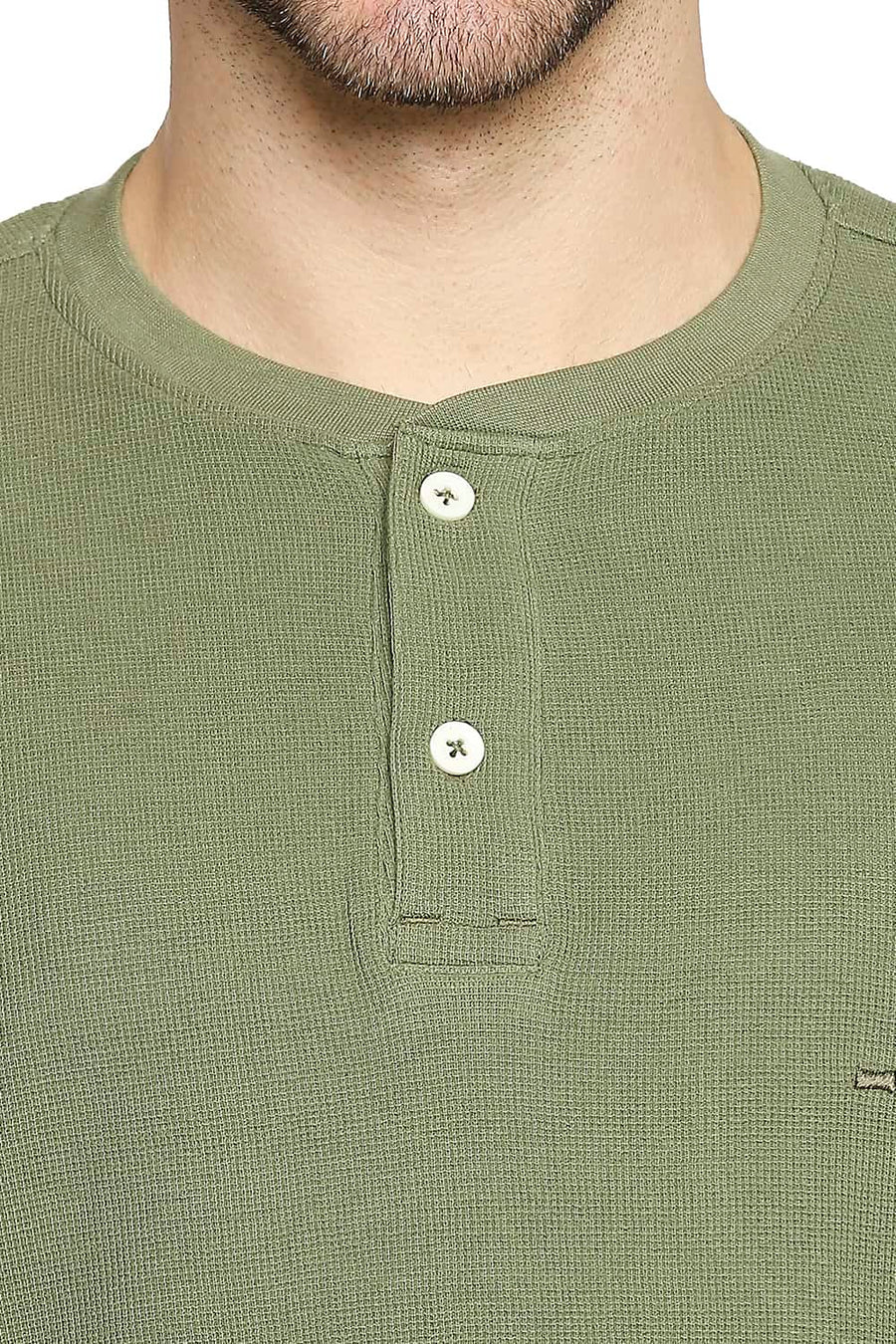 BASICS MUSCLE FIT OLIVINE GREEN HENLEY T-SHIRT