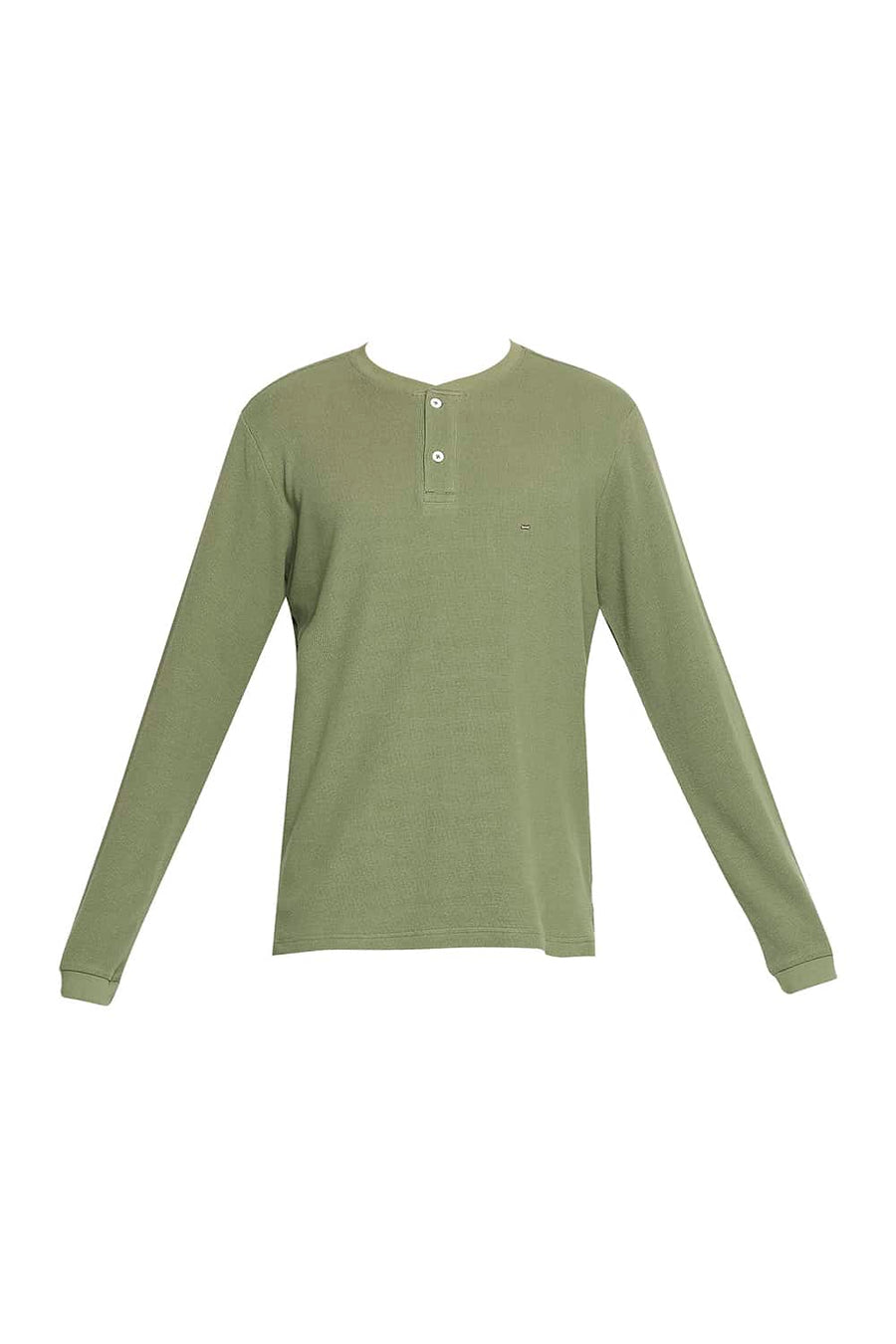 BASICS MUSCLE FIT OLIVINE GREEN HENLEY T-SHIRT