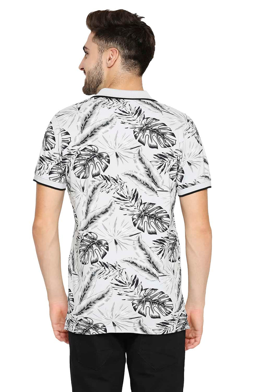 BASICS MUSCLE FIT LUNER ROCK GREY PRINTED POLO T-SHIRT
