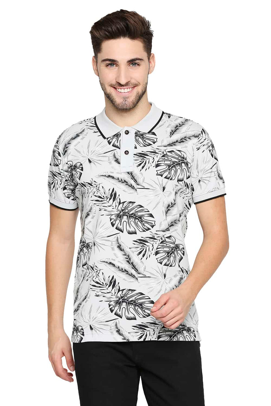 BASICS MUSCLE FIT LUNER ROCK GREY PRINTED POLO T-SHIRT