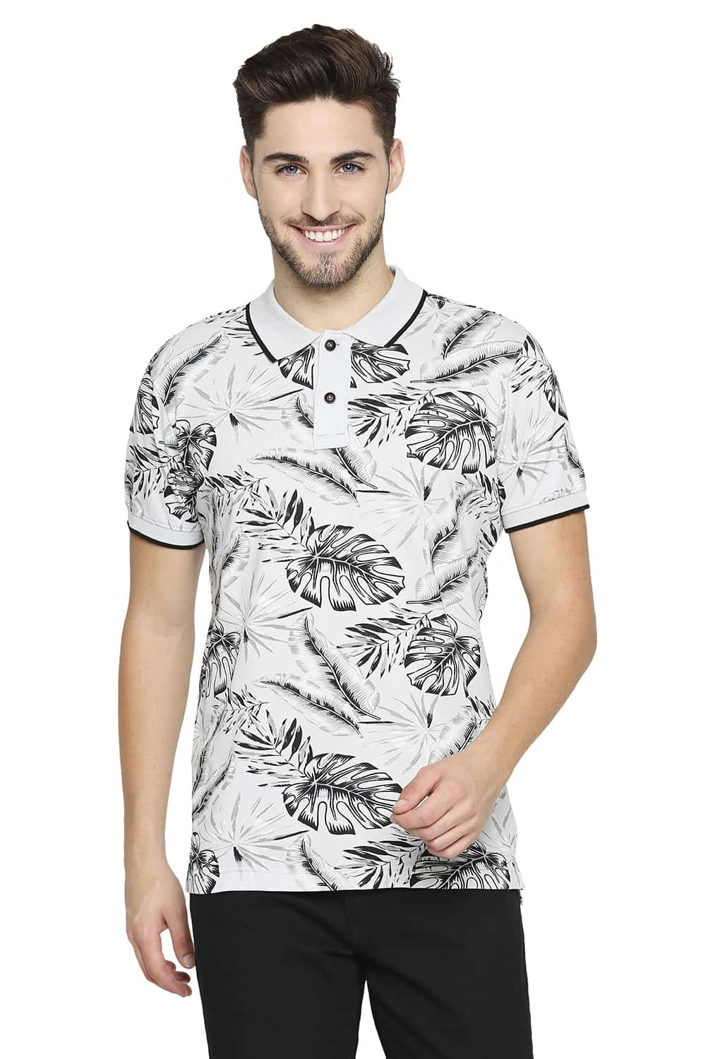 BASICS MUSCLE FIT PRINTED POLO T-SHIRT