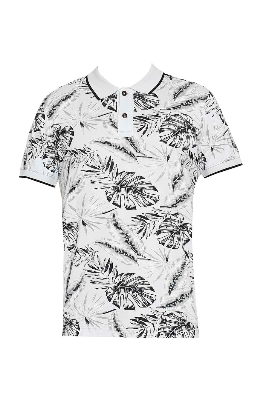 BASICS MUSCLE FIT LUNER ROCK GREY PRINTED POLO T-SHIRT