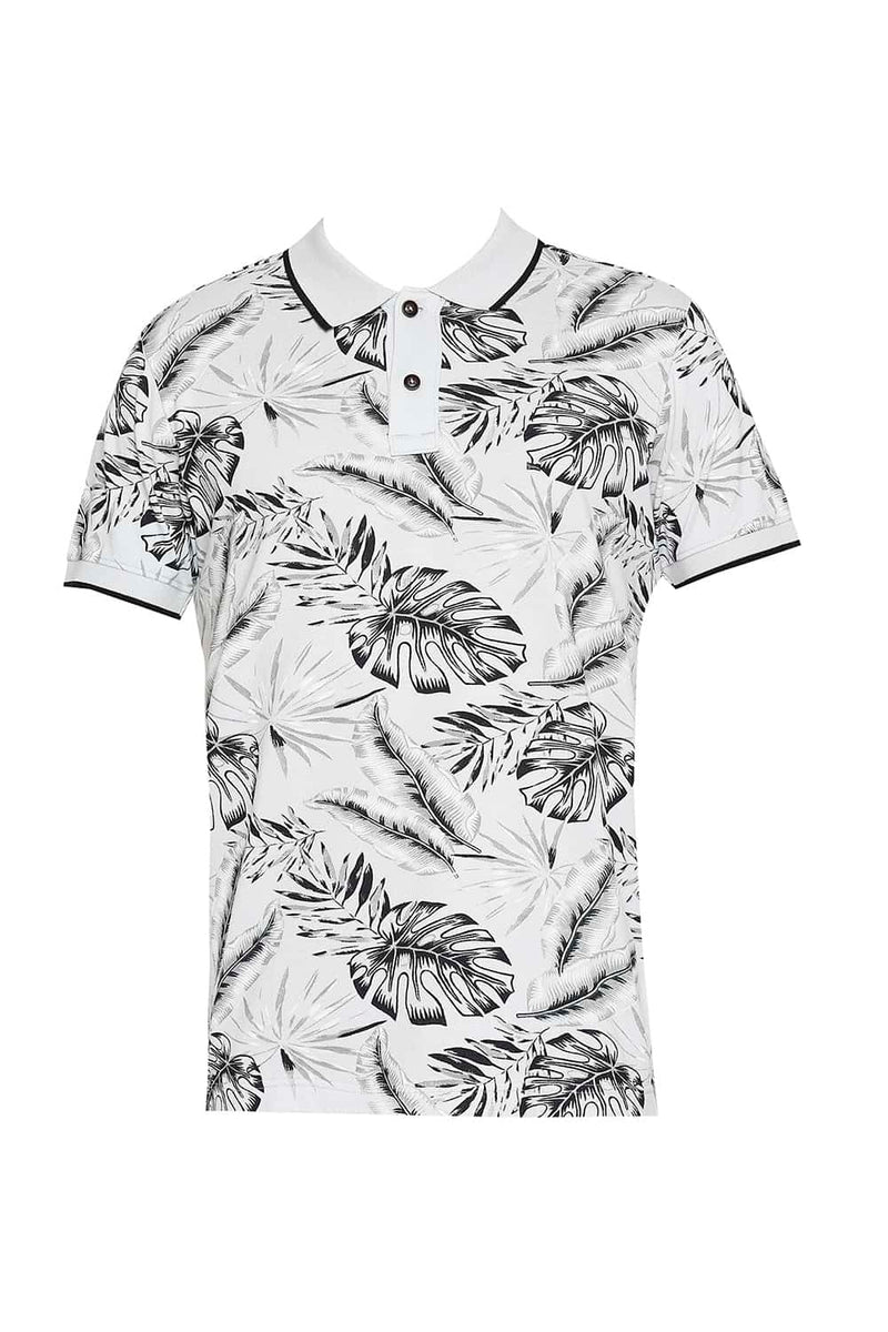 BASICS MUSCLE FIT PRINTED POLO T-SHIRT