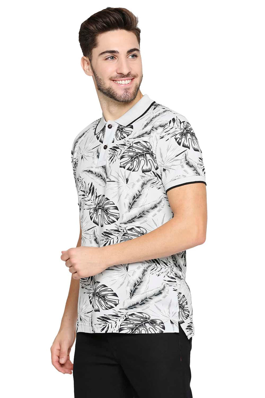 BASICS MUSCLE FIT LUNER ROCK GREY PRINTED POLO T-SHIRT