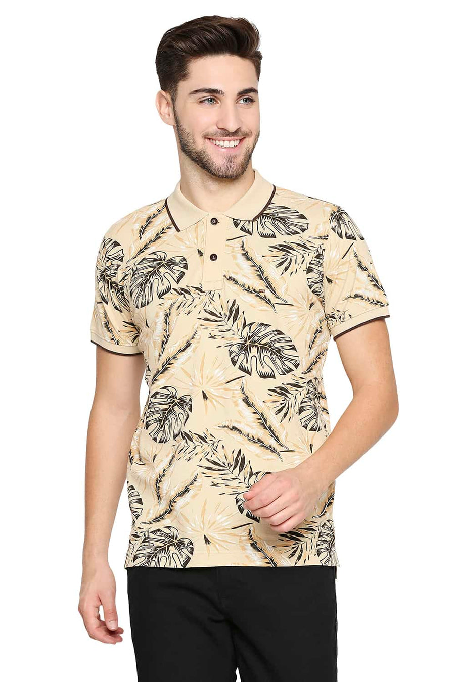 BASICS MUSCLE FIT SEMOLINA PRINTED POLO T-SHIRT