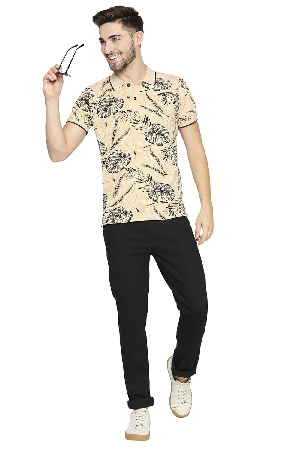 BASICS MUSCLE FIT PRINTED POLO T-SHIRT