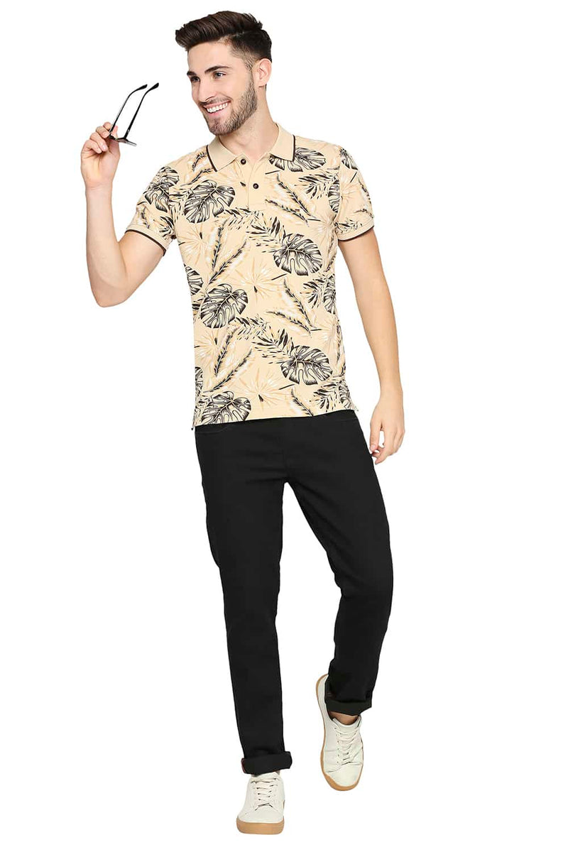 BASICS MUSCLE FIT PRINTED POLO T-SHIRT