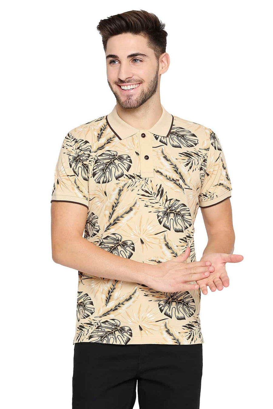 BASICS MUSCLE FIT SEMOLINA PRINTED POLO T-SHIRT