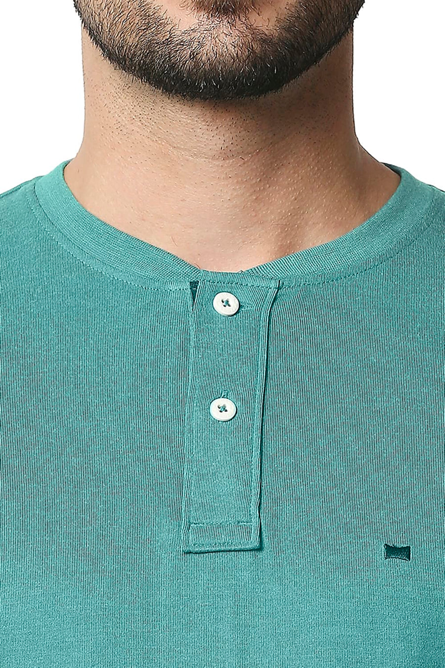 BASICS MUSCLE FIT ALPINE GREEN HEATHER HENLEY T-SHIRT
