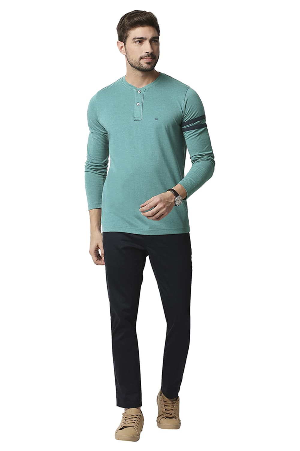 BASICS MUSCLE FIT HENLEY T-SHIRT