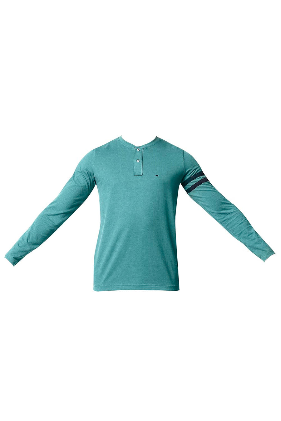 BASICS MUSCLE FIT ALPINE GREEN HEATHER HENLEY T-SHIRT