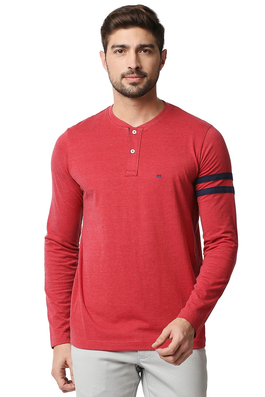 BASICS MUSCLE FIT SCOOTER HEATHER HENLEY T-SHIRT
