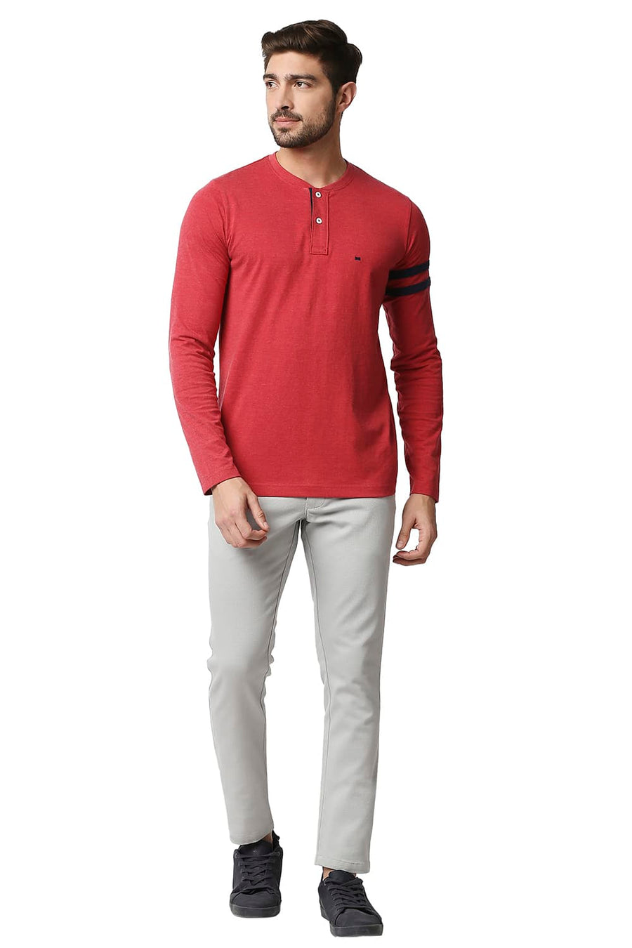 BASICS MUSCLE FIT SCOOTER HEATHER HENLEY T-SHIRT