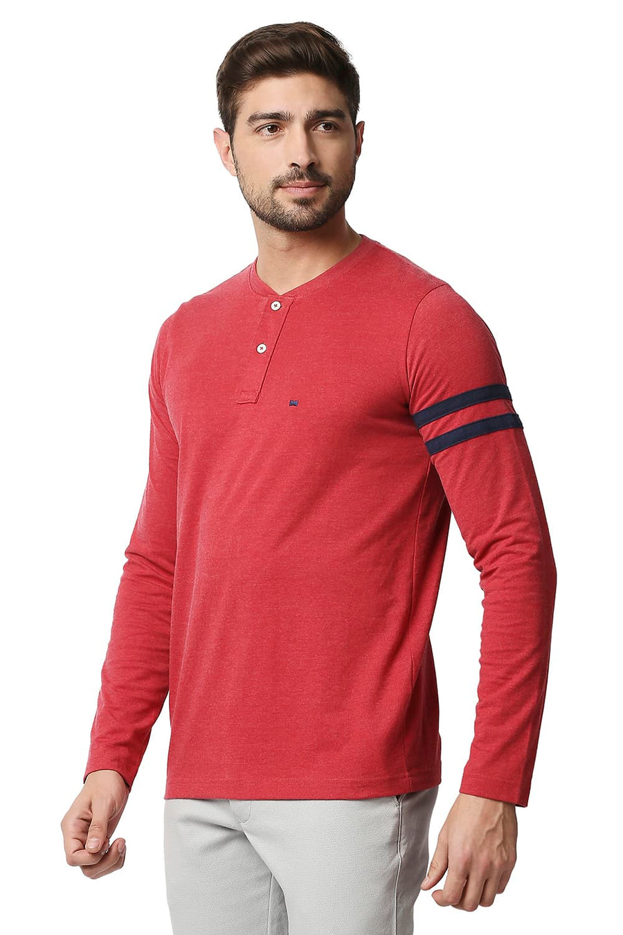 BASICS MUSCLE FIT SCOOTER HEATHER HENLEY T-SHIRT