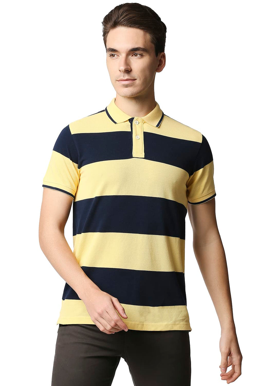 BASICS MUSCLE FIT SUNSHINE STRIPE POLO STRIPES T-SHIRT