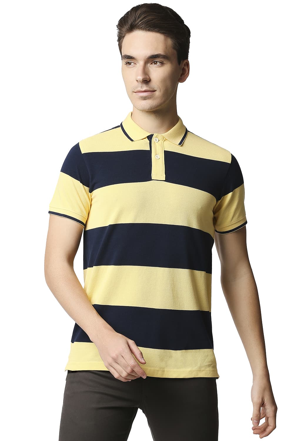 BASICS MUSCLE FIT STRIPE POLO STRIPES T-SHIRT