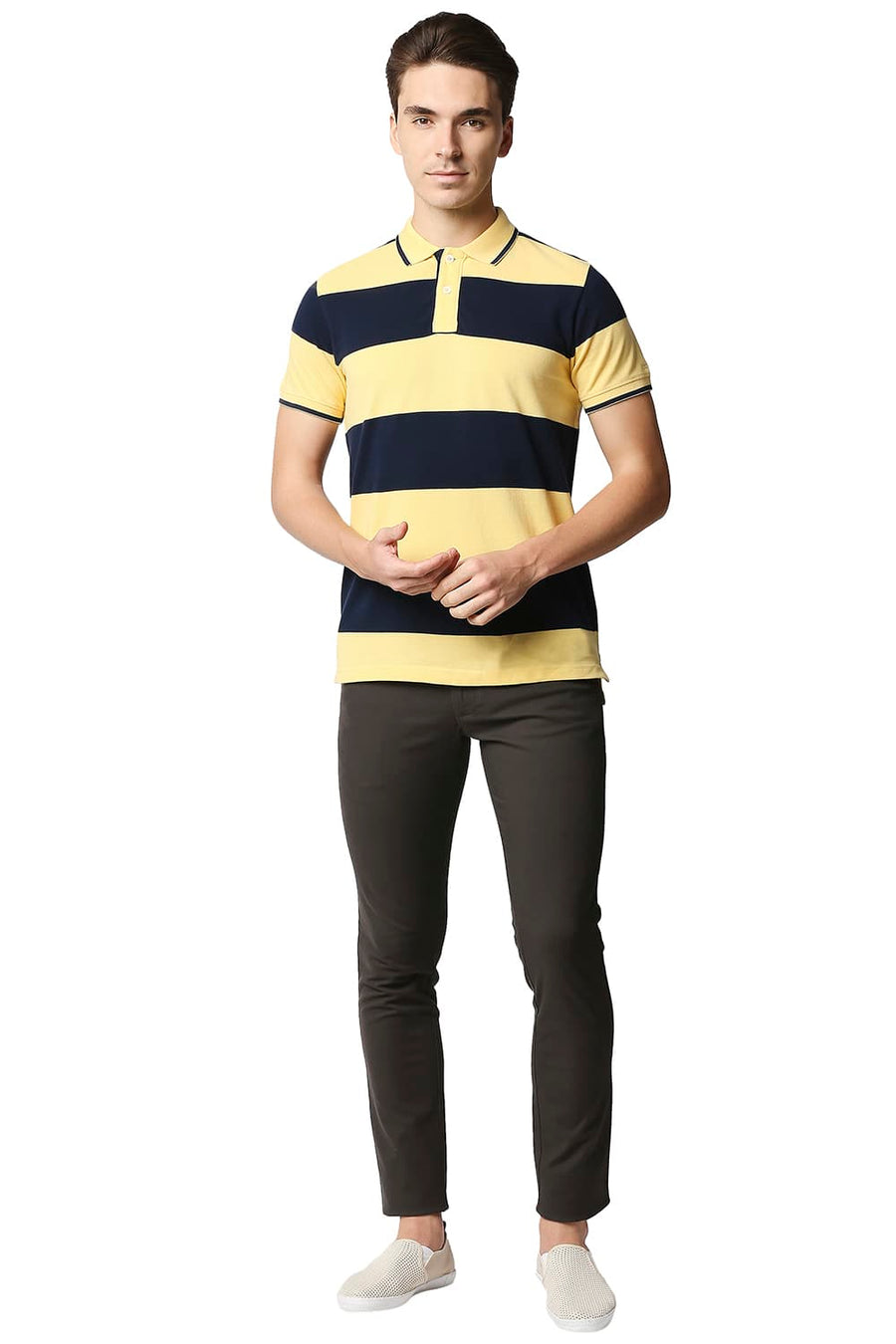 BASICS MUSCLE FIT SUNSHINE STRIPE POLO STRIPES T-SHIRT