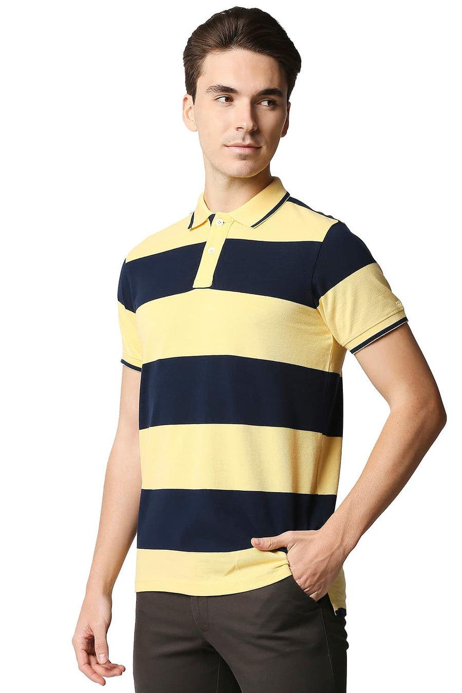 BASICS MUSCLE FIT SUNSHINE STRIPE POLO STRIPES T-SHIRT