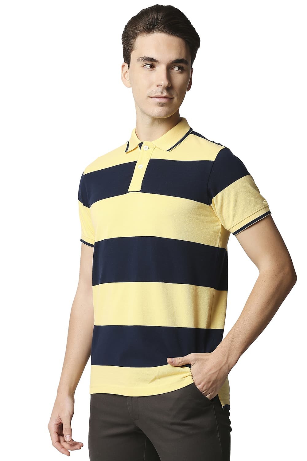 BASICS MUSCLE FIT STRIPE POLO STRIPES T-SHIRT