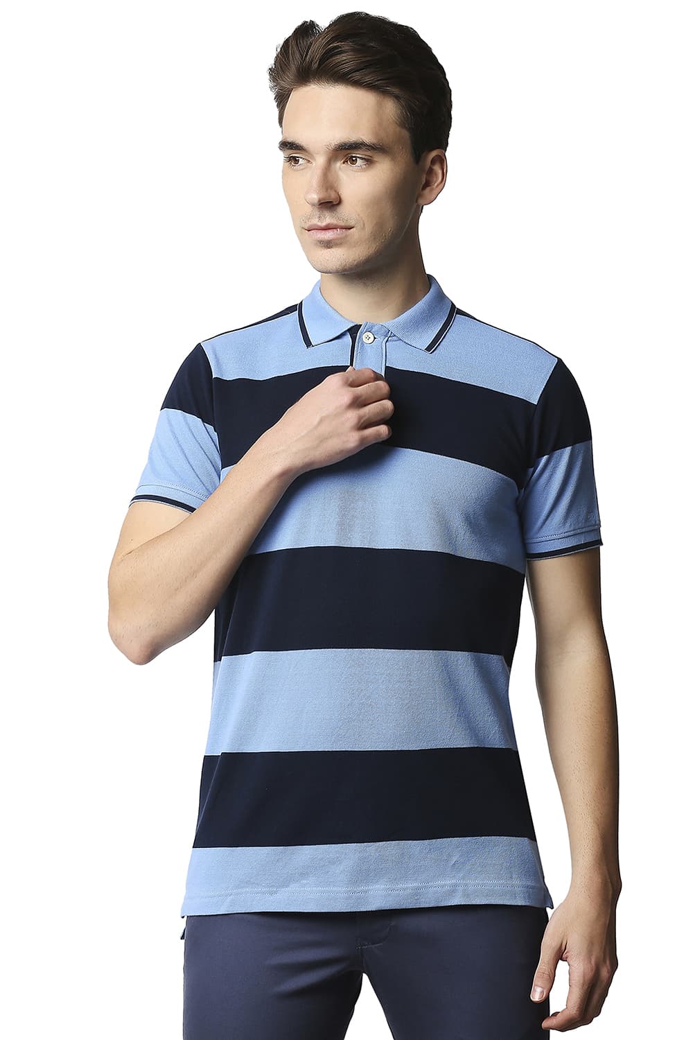 BASICS MUSCLE FIT STRIPE POLO STRIPES T-SHIRT