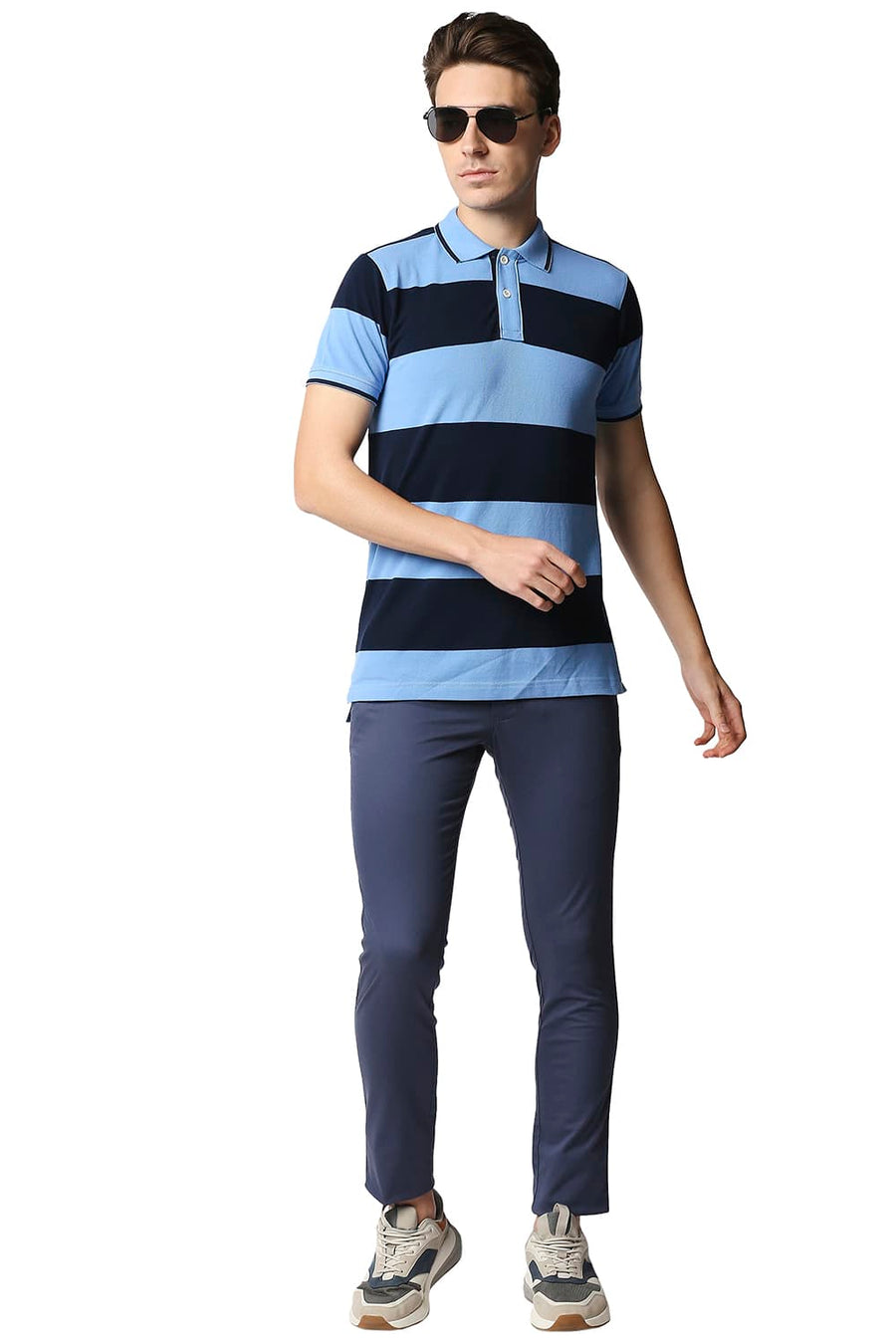 BASICS MUSCLE FIT LITTLE BOY BLUE STRIPE POLO STRIPES T-SHIRT