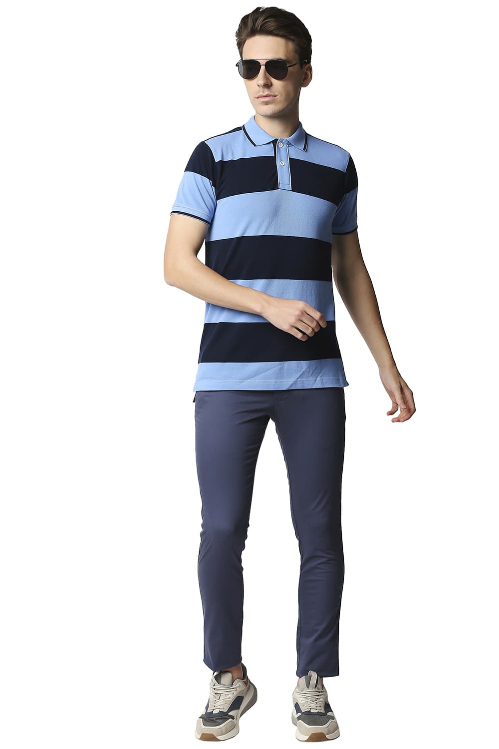 BASICS MUSCLE FIT STRIPE POLO STRIPES T-SHIRT