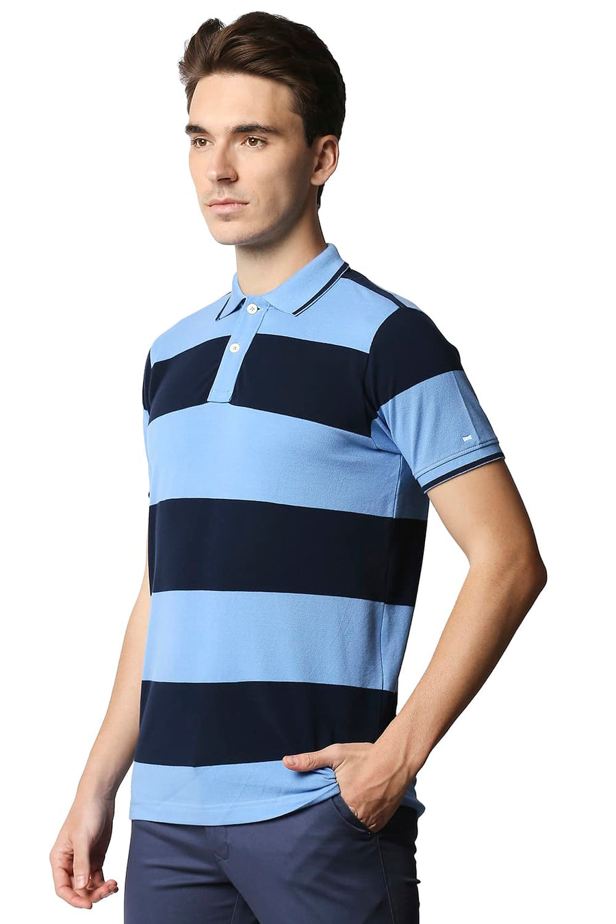 BASICS MUSCLE FIT LITTLE BOY BLUE STRIPE POLO STRIPES T-SHIRT