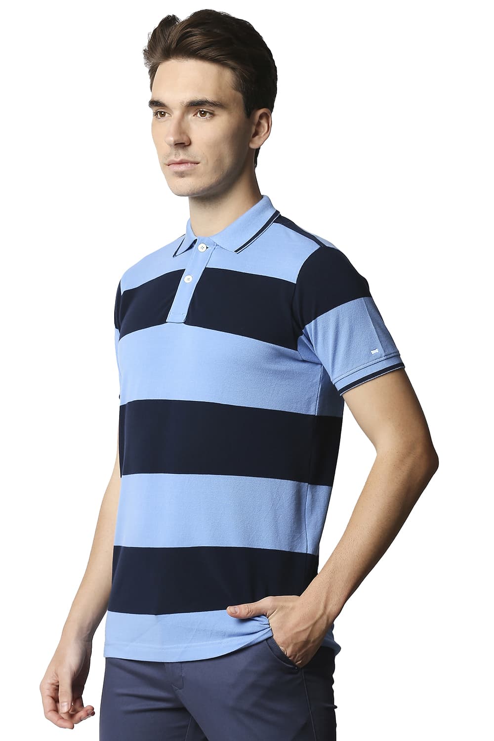 BASICS MUSCLE FIT STRIPE POLO STRIPES T-SHIRT