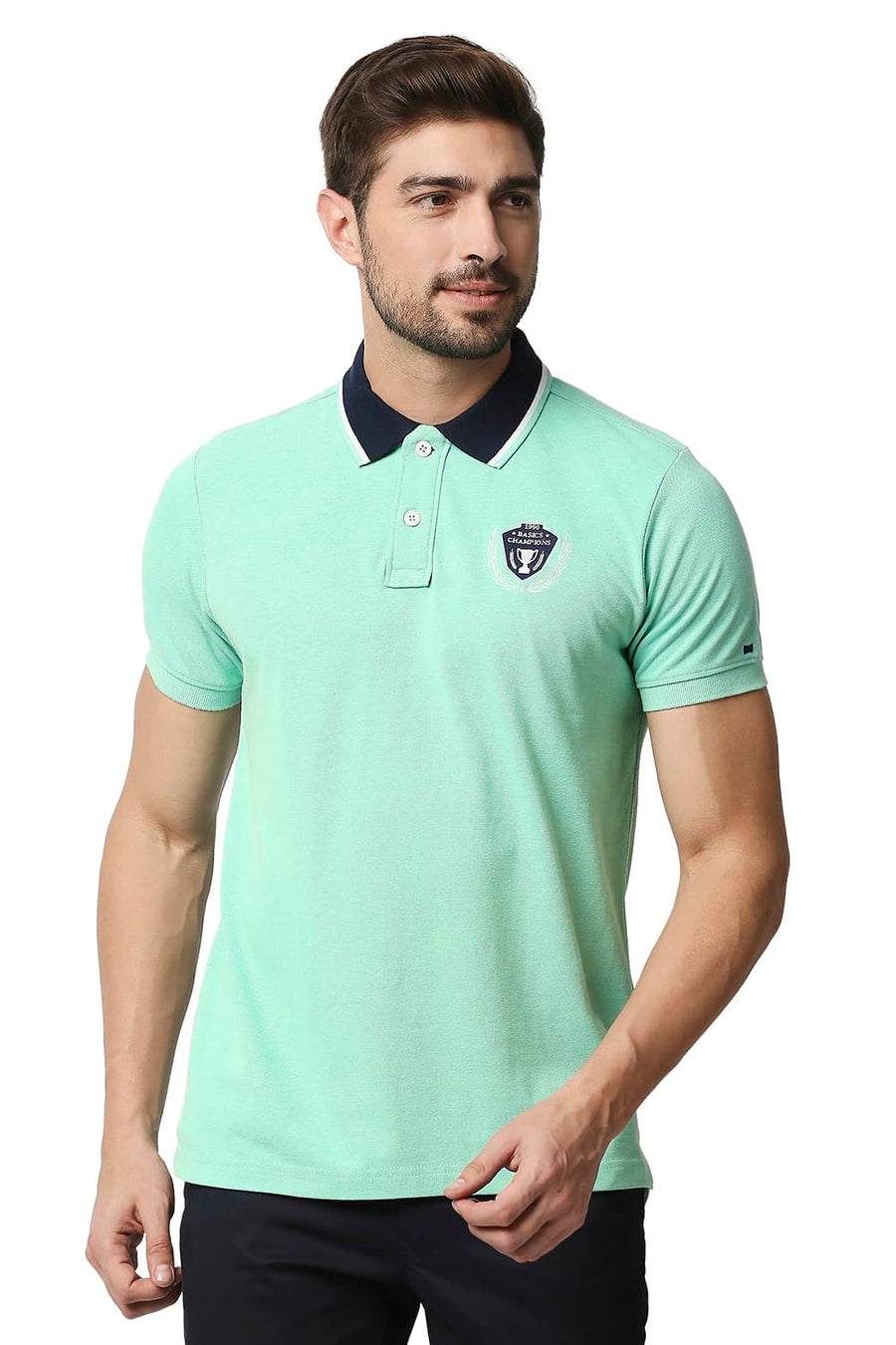 BASICS MUSCLE FIT AGUA GREEN HEATHER POLO T-SHIRT