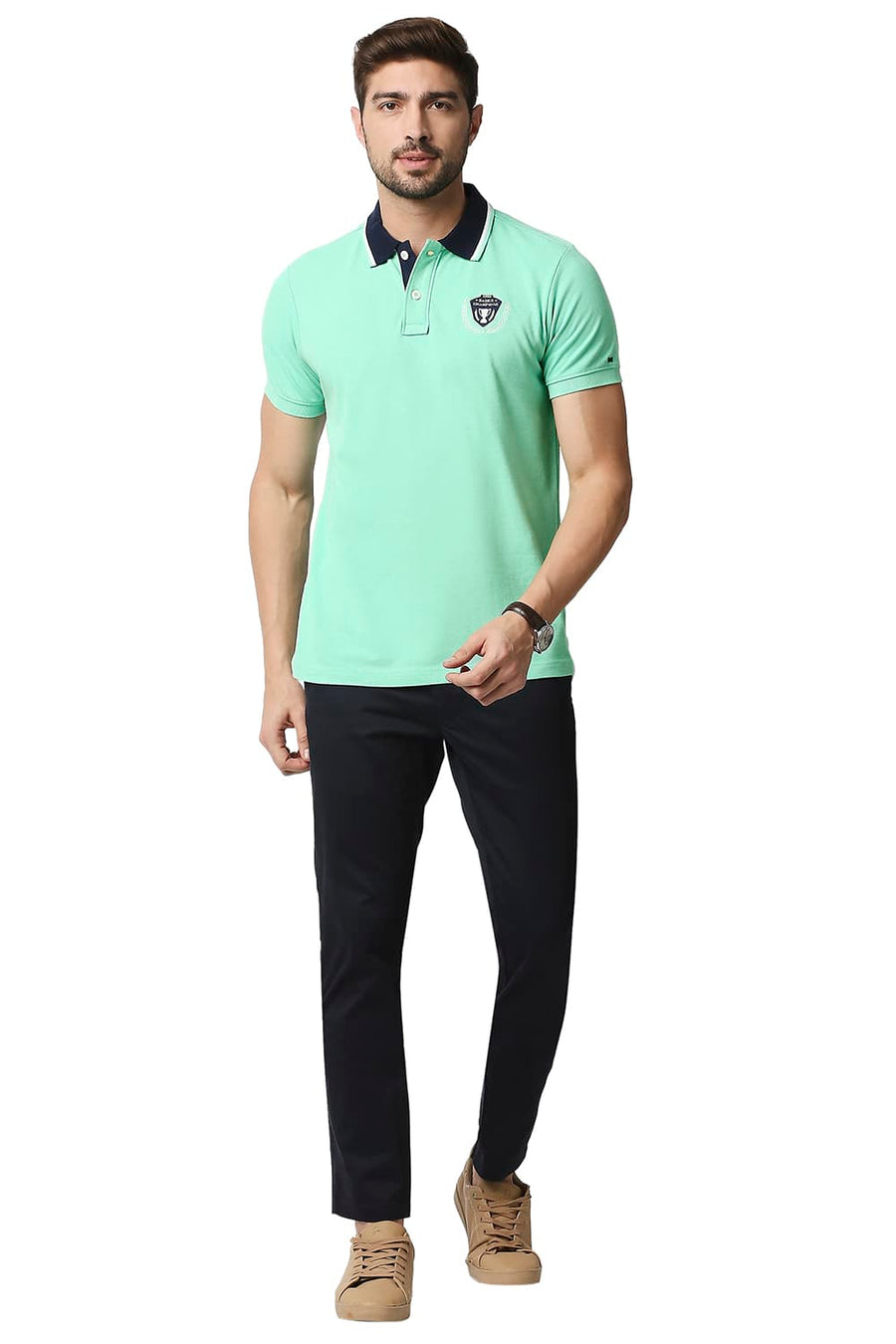 BASICS MUSCLE FIT AGUA GREEN HEATHER POLO T-SHIRT