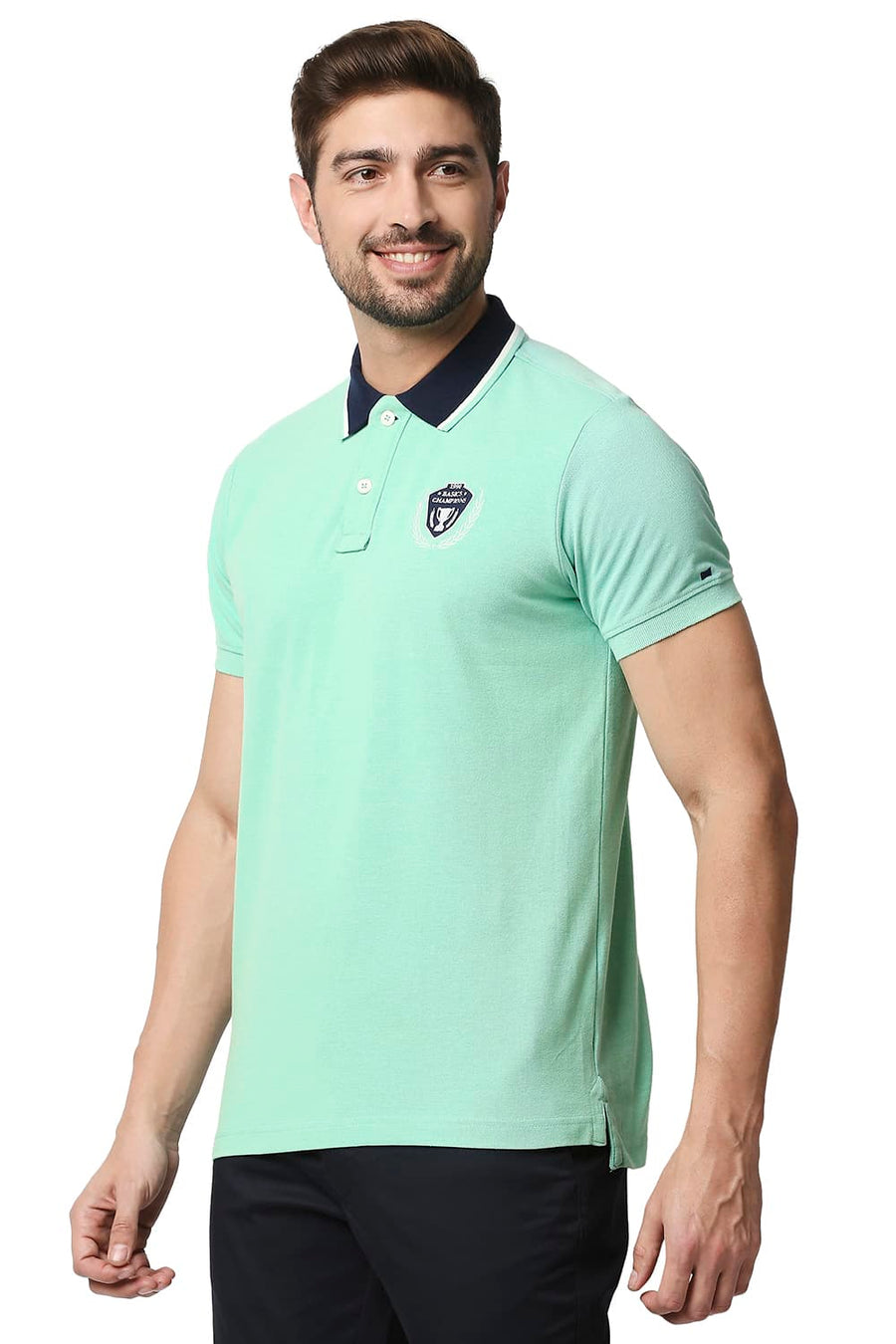 BASICS MUSCLE FIT AGUA GREEN HEATHER POLO T-SHIRT