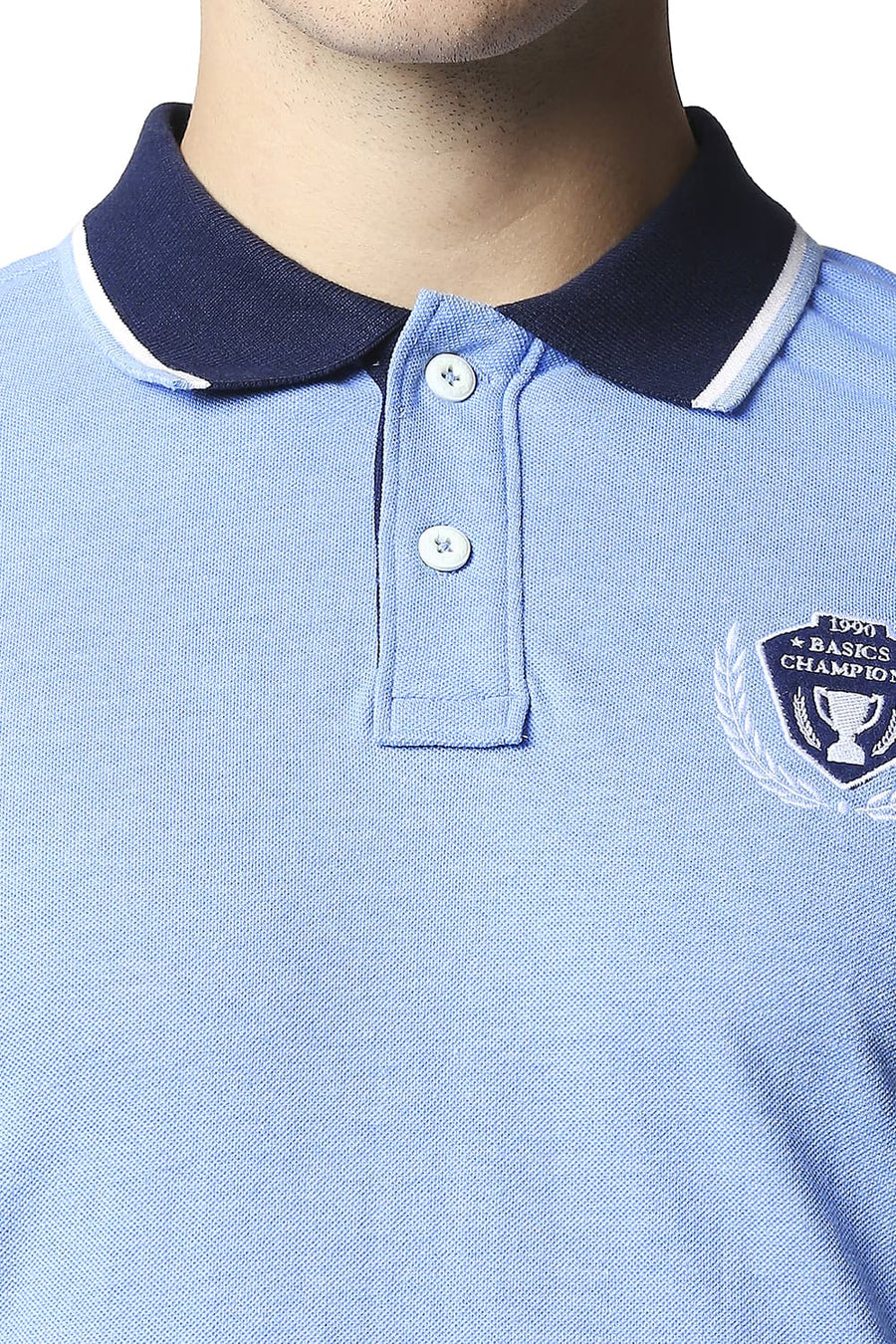 BASICS MUSCLE FIT BONNIE BLUE HEATHER POLO T-SHIRT