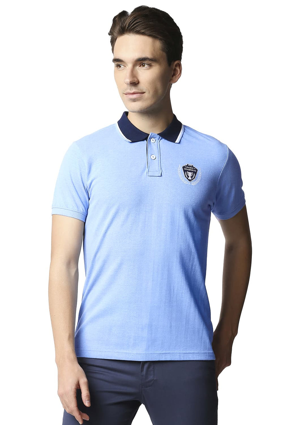 BASICS MUSCLE FIT BONNIE BLUE HEATHER POLO T-SHIRT