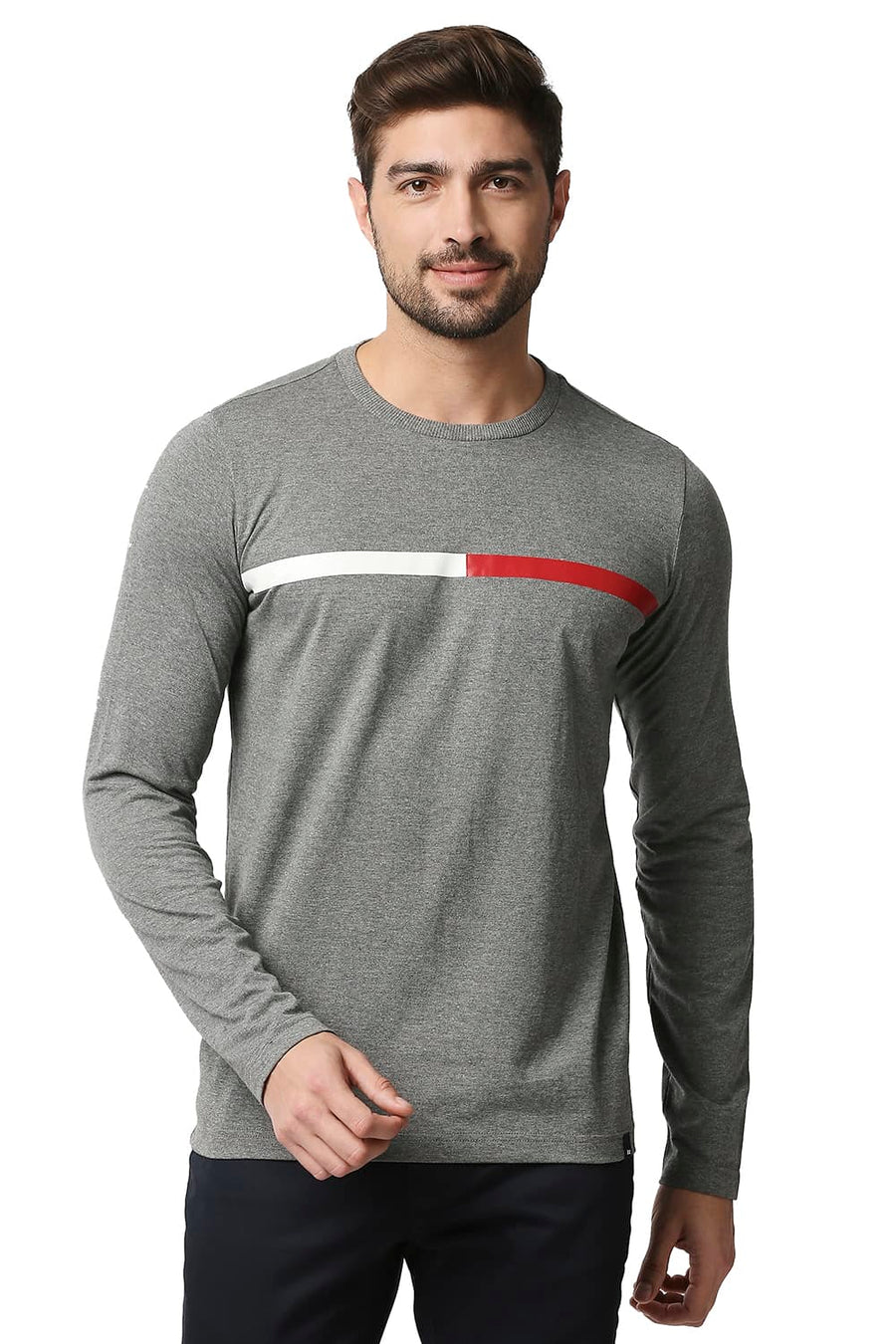 BASICS MUSCLE FIT PEWTER HEATHER CREW NECK T-SHIRT