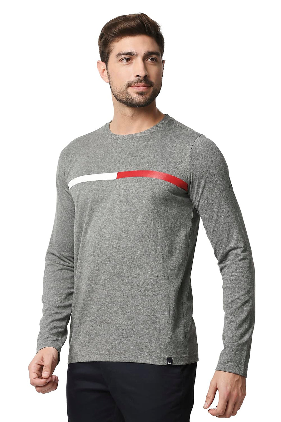 BASICS MUSCLE FIT PEWTER HEATHER CREW NECK T-SHIRT
